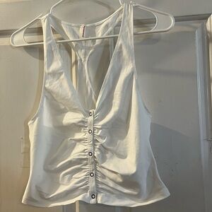 Free People Cream Sleeveless Ruched Crop Top